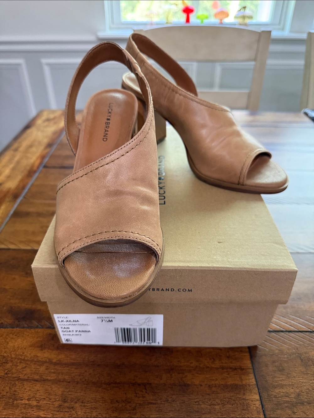 Lucky Brand Tan Open-Toe Slingback Heels